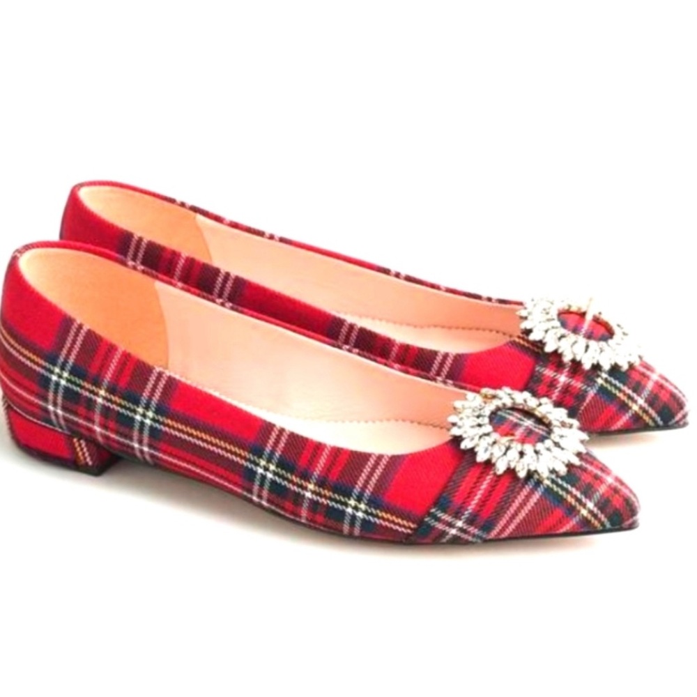 J. Crew Stewart Tartan Flats Crystal Ring Size 6.5 NWOB